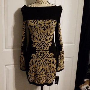 NWT INC gold metallic off the shoulder sweater